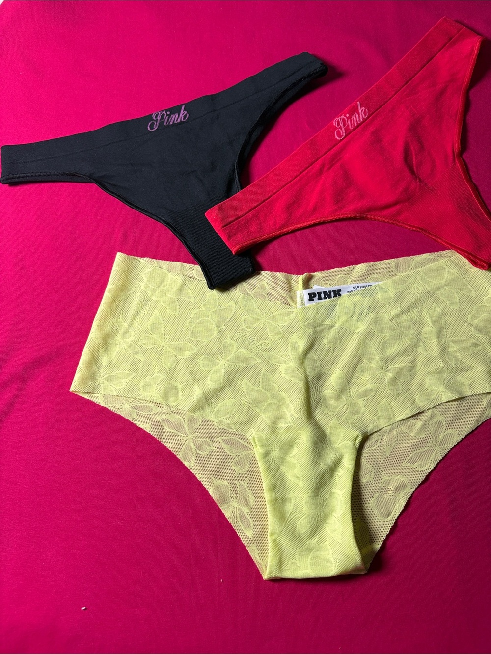 PINK Victoria's Secret Black, Red & Yellow Lace + Bikini & Thongs